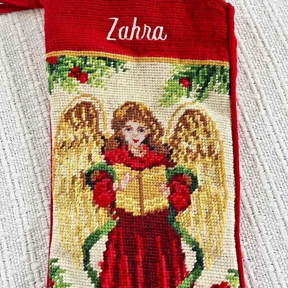 VTG Christmas Stocking Needlepoint Angel Zahra